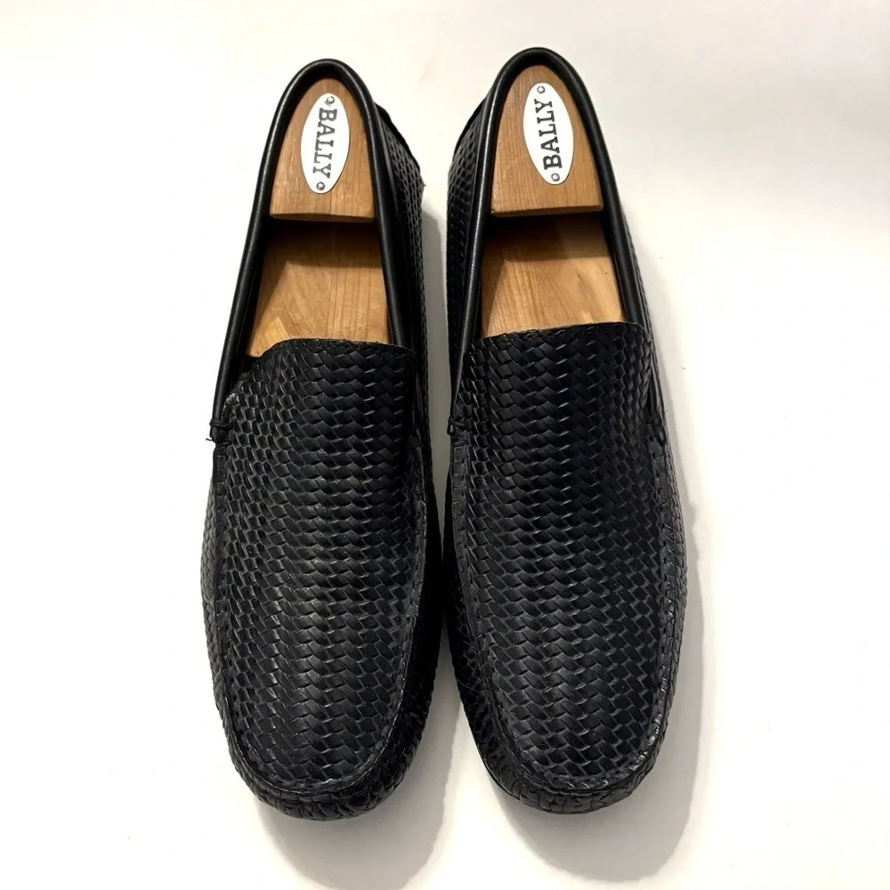 ANDREA VIVIANI Black Woven Leather Loafers